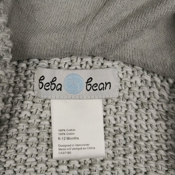 Beba Bean Heather Gray Knit Double-Breasted Hooded Jacket Size 6-12 Months - Picture 10 of 12
